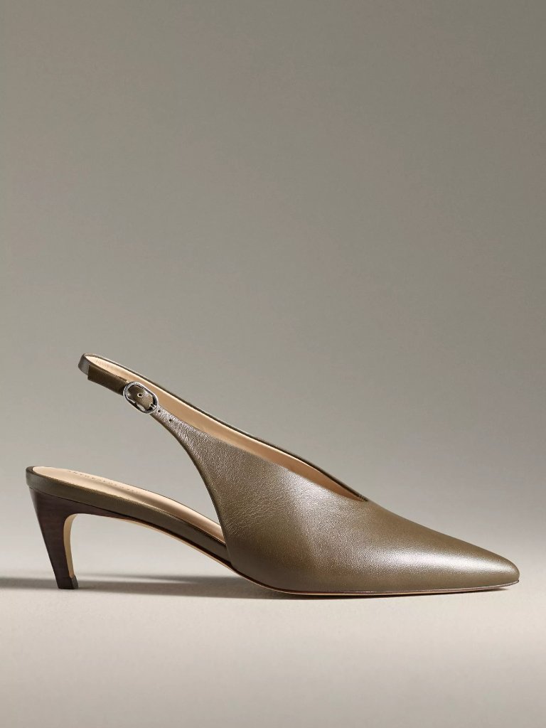 By Anthropologie Pointed-Toe Slingback Pumps Heels Size 6 Green Color